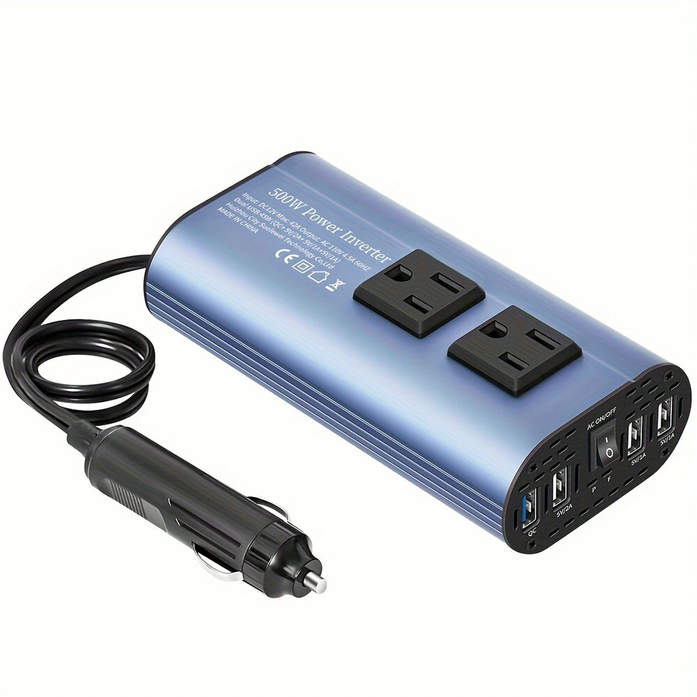 500W Peak Car Power Inverter DC 12V to AC 110V LCD Display Dual AC Outlets 4 USB Car Charger for Car Home Laptop Truck (image for) 500W Peak Car Power Inverter DC 12V to AC 110V LCD Display Dual AC Outlets 4 USB Car Charger for Car Home Laptop Truck